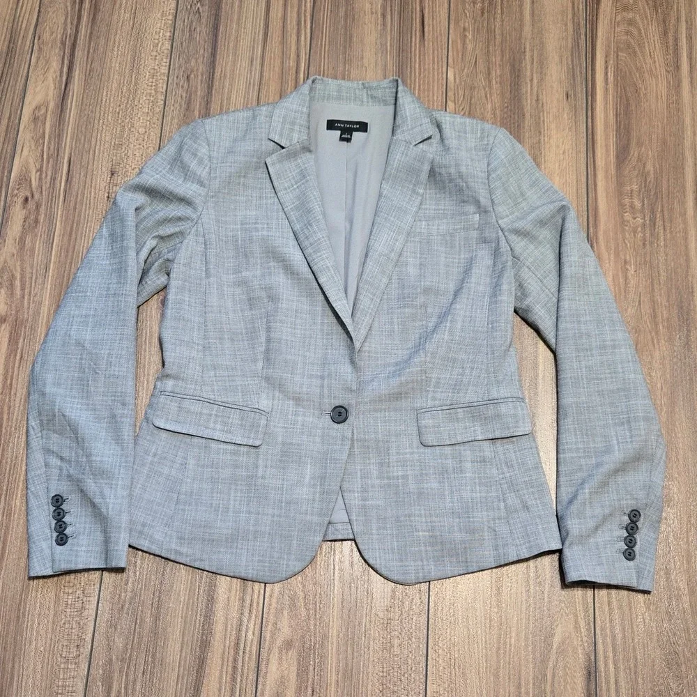 Ann Taylor Gray One Button Textured Blazer Jacket Size 6 Professional